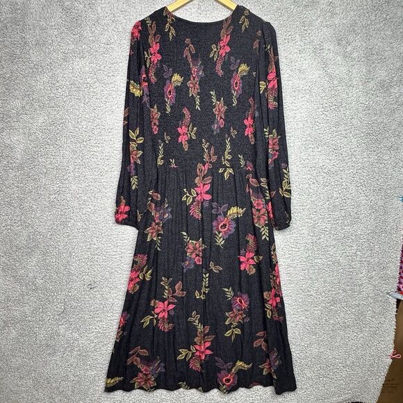 Fat‎ Face Bennie Floral Midi Dress Sz 10 Short Black Red Floral Smocked Boho - Picture 11 of 12